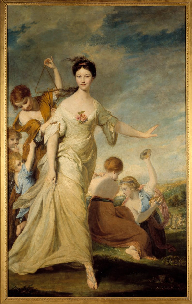 Madame Halen muotokuva Euphrosynissa Madame John Hale tulkitsee Euphrosyniä, ilon armoa kreikkalaisessa mytologiassa. Joshua Reynoldsin (1723-1792) maalaus 1762-1764. Himmeä. 236 x 146 cm. Yksityinen kokoelma - Mrs Hale Euphrosynena. 1776. Öljy kankaalle.  tekijältä Joshua Reynolds
