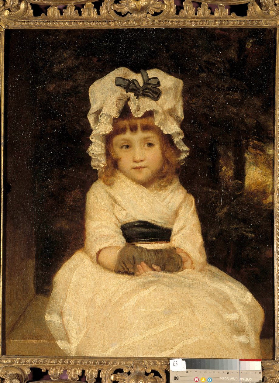 Penelope Boothbyn muotokuva Pieni tyttö näyttää paljastavalta, istuu erittäin viisaasti. Joshua Reynoldsin (1723-1792) maalaus, noin 1788 yksityinen kokoelma tekijältä Joshua Reynolds
