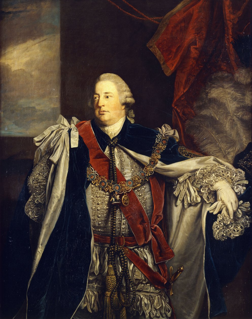 Cumberlandin herttua William Augustuksen muotokuva seisomassa kolme neljäsosaa sukkanauhavaatteissa, tekijältä Joshua Reynolds