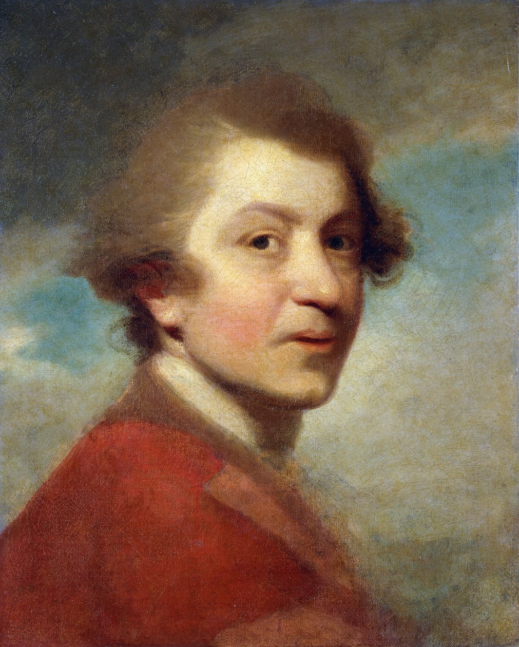Taiteilijan muotokuva, pää ja olkapäät, oikeustieteen tohtorin punaisessa puvussa ja valkokankaassa - keskeneräinen, tekijältä Joshua Reynolds