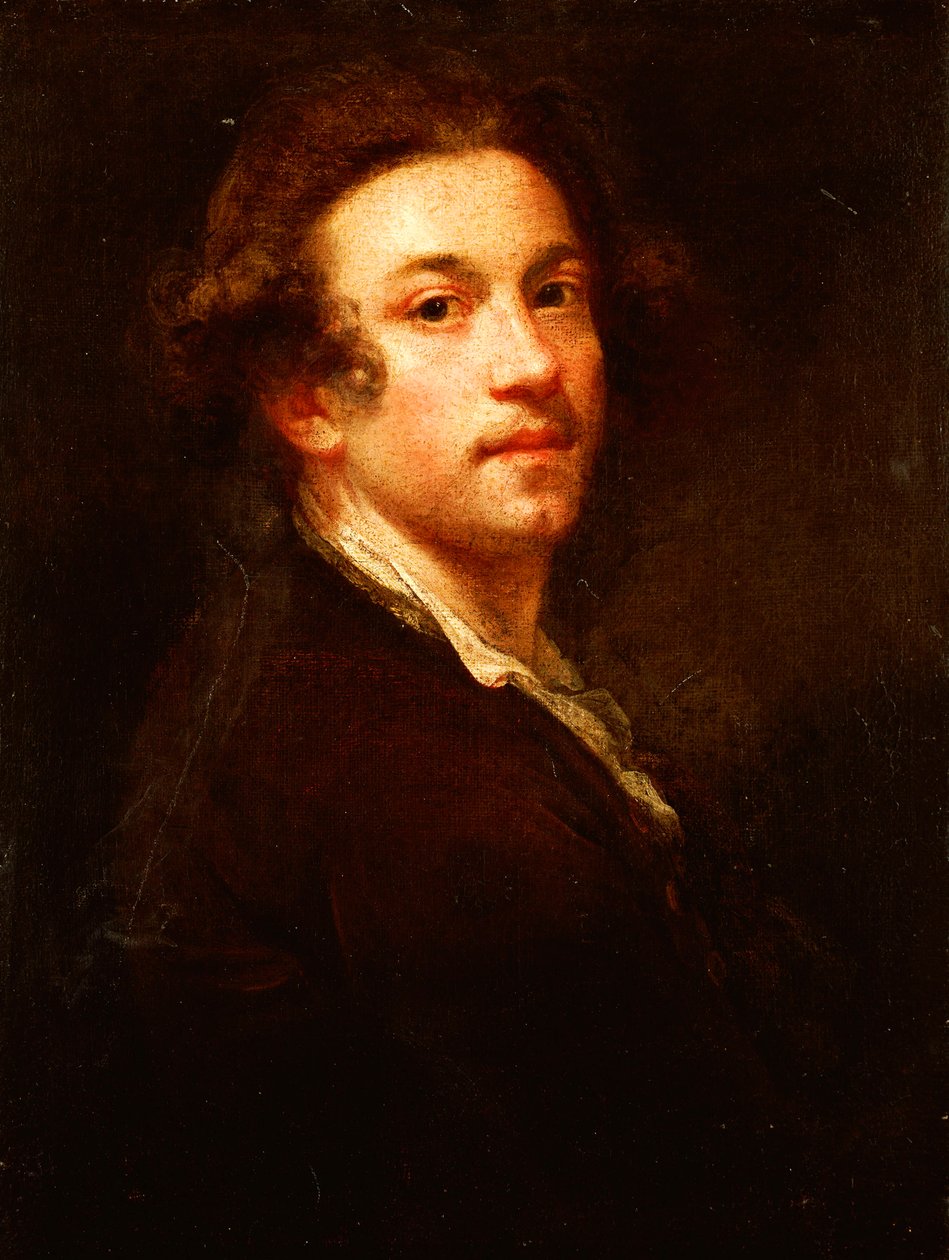 Omakuva, puolipitkä, olkapäänsä yli katsova, ruskea takki ja valkoinen paita, n. 1750-52 tekijältä Joshua Reynolds