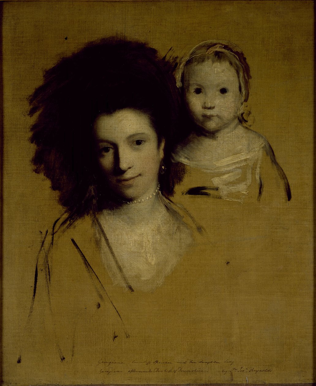 Devonshiren herttuattaren Georgianan ja hänen tyttärensä Lady Georgiana Cavendishin tutkimukset (öljy kankaalle) tekijältä Joshua Reynolds