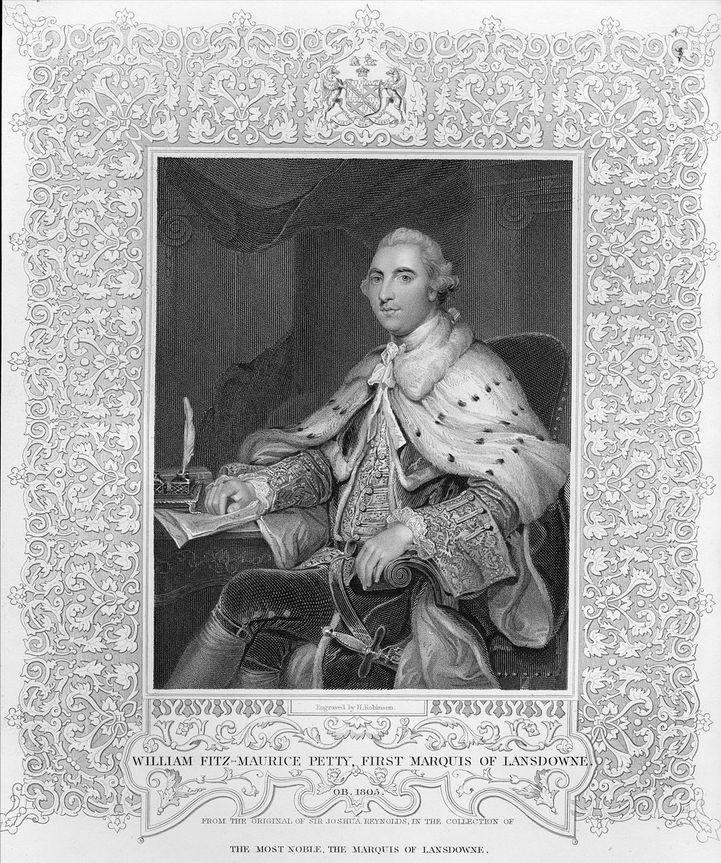 William Fitz-Maurice Petty, Lansdownen ensimmäinen markiisi, kaiverrus H. Robinson tekijältä Joshua Reynolds