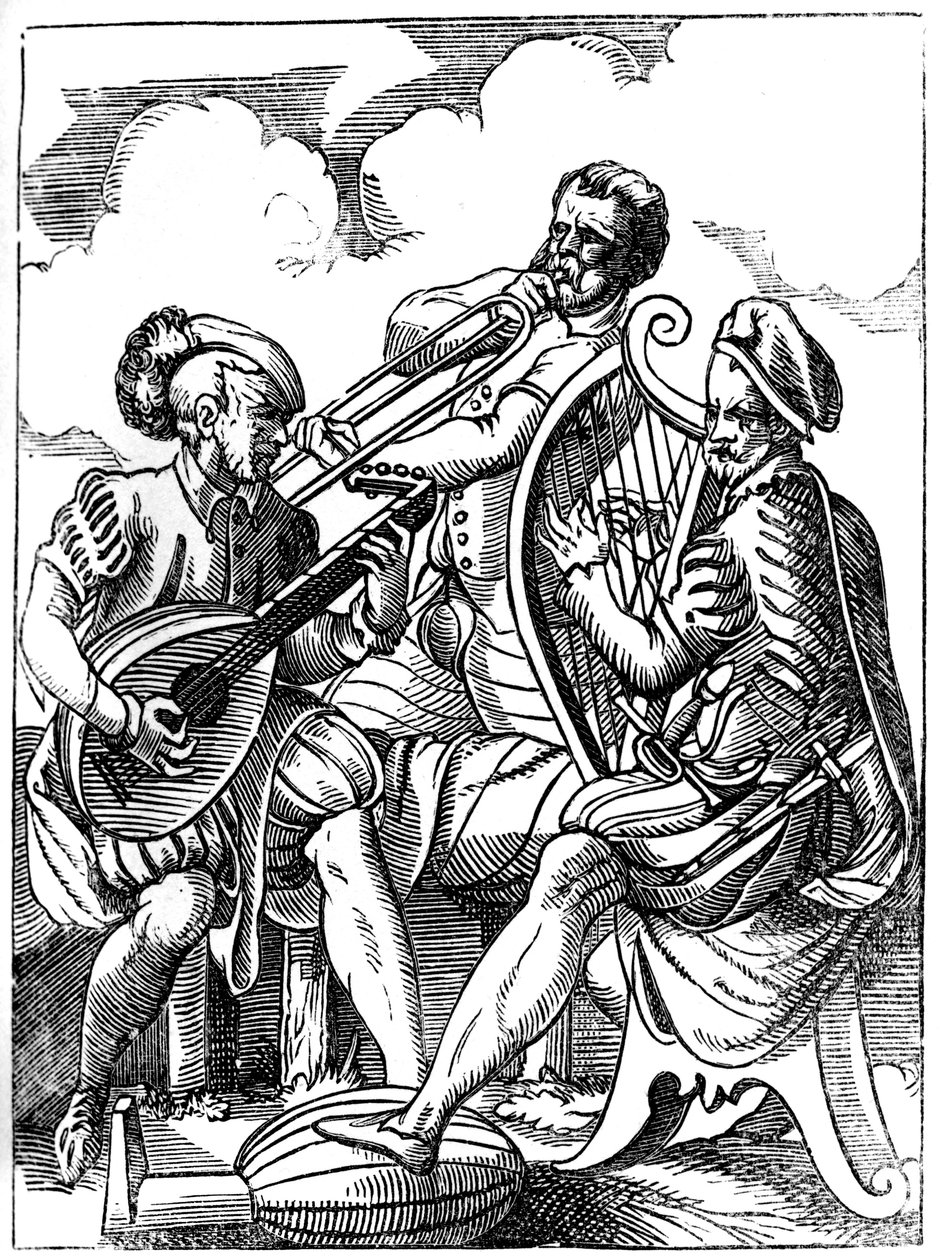 Kitaristi, lutenisti ja pasuunansoittaja, 1500-luku 1849. tekijältä Jost Amman