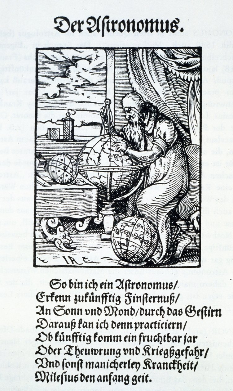 Tähtitieteilijä Hans Sachsin säkeellä, pub. Frankfurt 1568 tekijältä Jost Amman