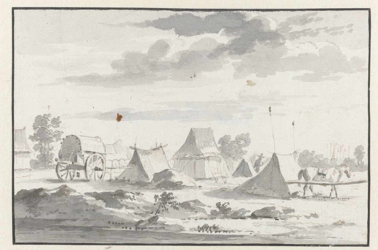 Näkymä Willem III:n armeijan leirintäalueelta lähellä Leuvenia tekijältä Josua de Grave (circle of)