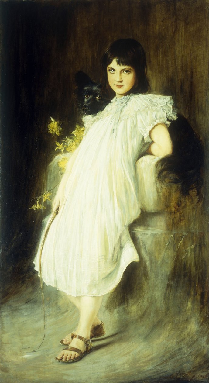 Nuoren tytön muotokuva koiransa kanssa, 1908 tekijältä Joszi Arpad Koppay
