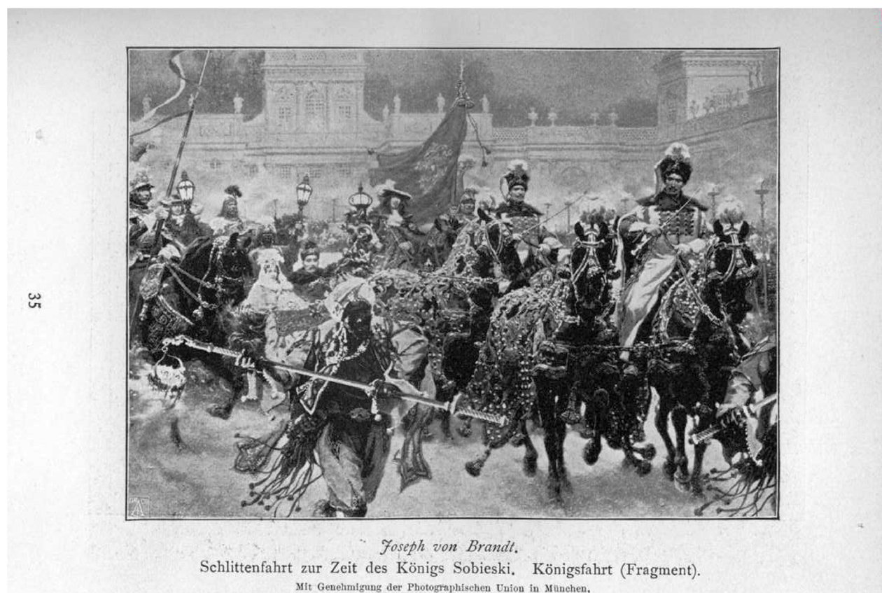 Schlittenfahrt zur Zeit des Königs Sobieski. Königsfahrt (fragmentti) tekijältä Jozef Brandt