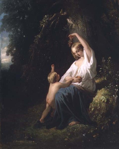 Äiti ja lapsi, n. 1850 tekijältä Jozef  Israels