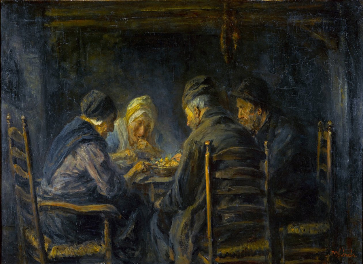Perunansyöjät - Perunansyöjät - Jozef Israelsin (1824-1911) maalaus - n. 1902 - Öljy kankaalle - 119,5x151 - Gemeentemuseum Den Haag tekijältä Jozef  Israels
