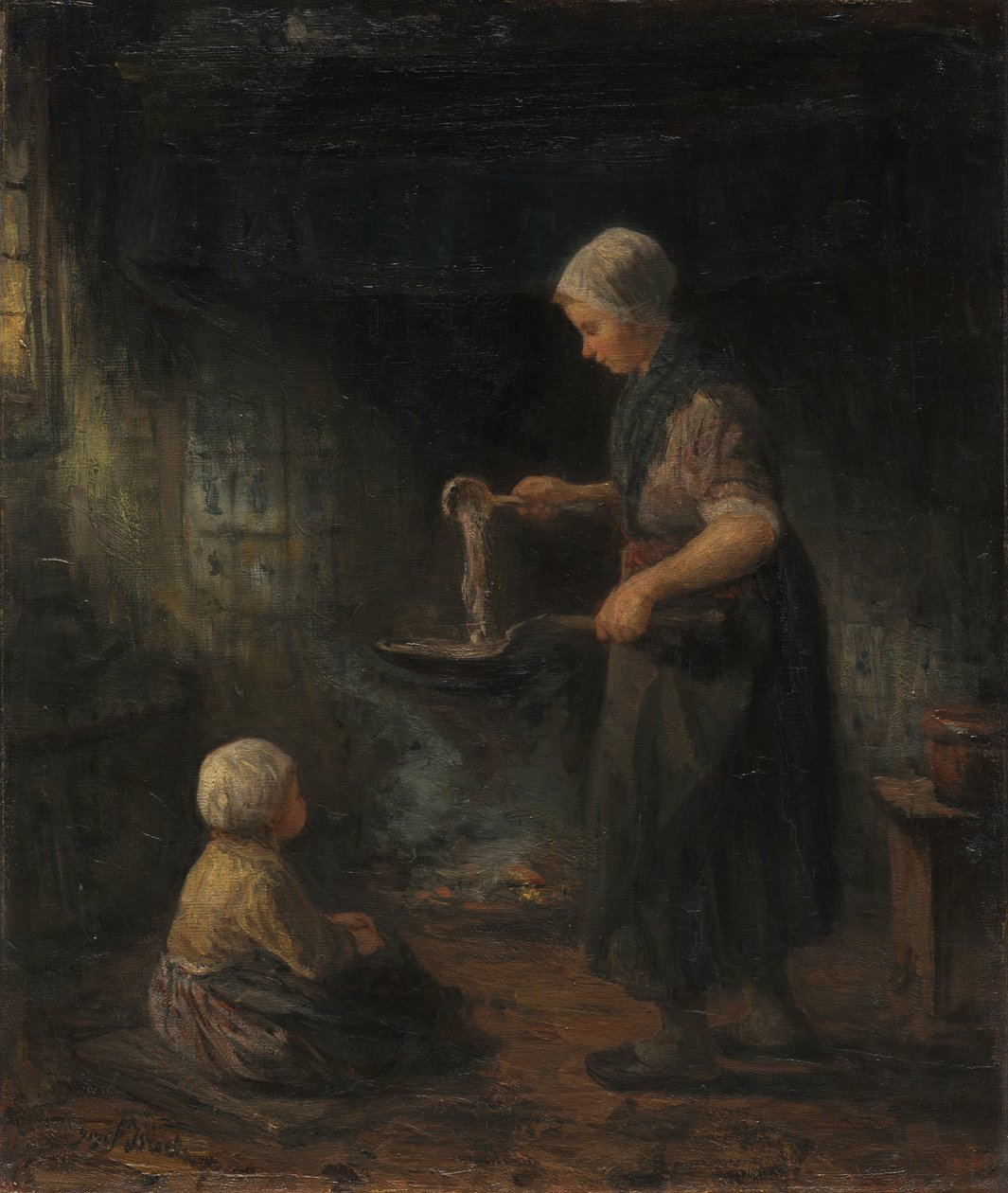 Pannukakut, c. 1875 (öljy kankaalle) tekijältä Jozef (1824 1911) Israels