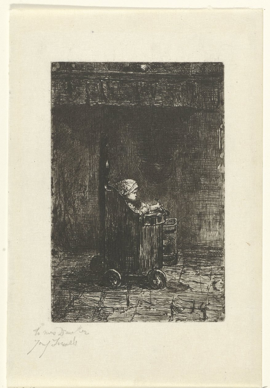 Lapsi syöttötuolissa tekijältä Jozef Israëls (signed by artist)