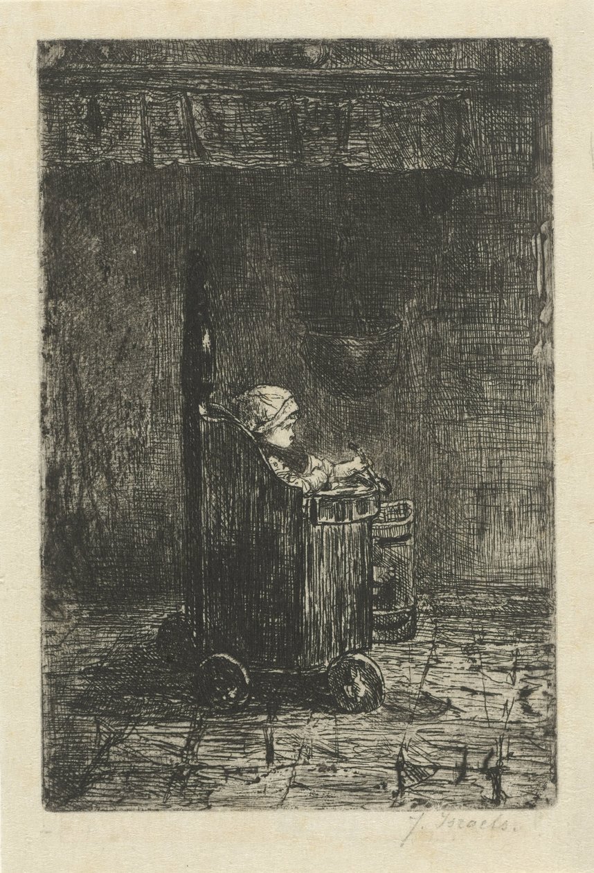 Lapsi syöttötuolissa tekijältä Jozef Israëls (signed by artist)