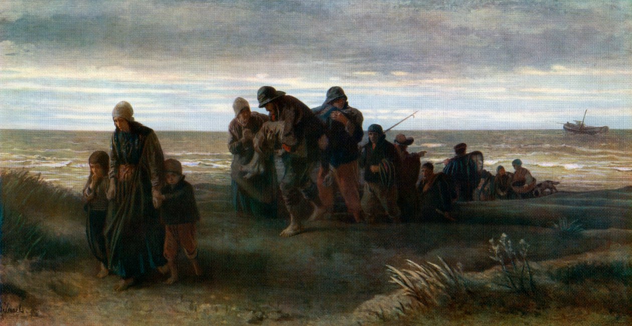 Kalastajat kantamassa hukkunutta miestä, c1861, 1912. tekijältä Jozef Israëls