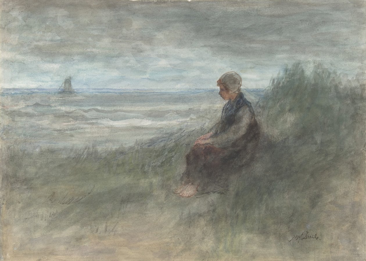 Girl in the Dunes, mitjans del segle XIX-principis del XX. finlandès tekijältä Jozef Israëls
