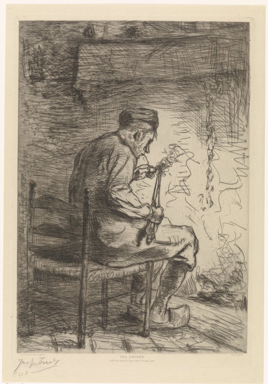 Interieur met roker The Smoker (otsikko esineessä) tekijältä Jozef Israëls