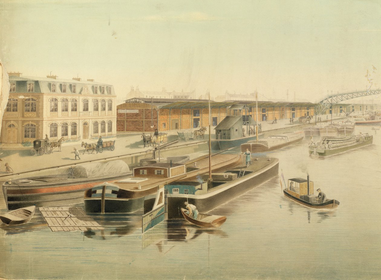 Canal Saint-Martin, yksityiskohta proomuista, 1889 (wc paperilla) tekijältä Jozefowicz