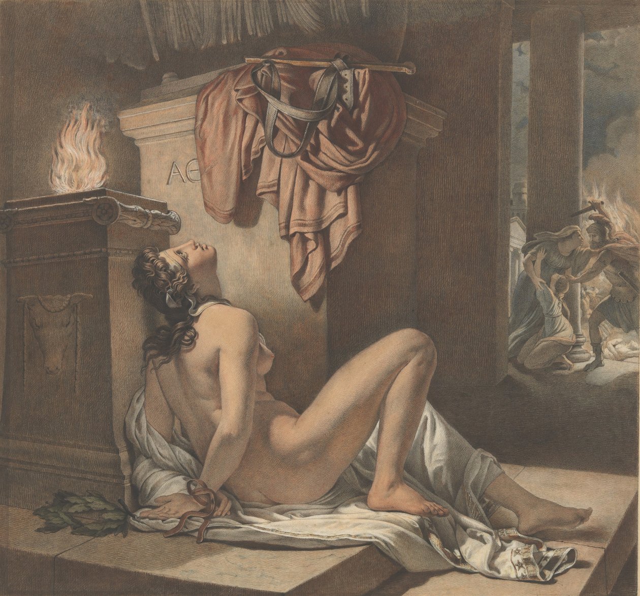 Cassandra rukoilee Athenaa kostoa Ajaxia vastaan, 1795-1838. tekijältä Jérome Martin Langlois the Younger