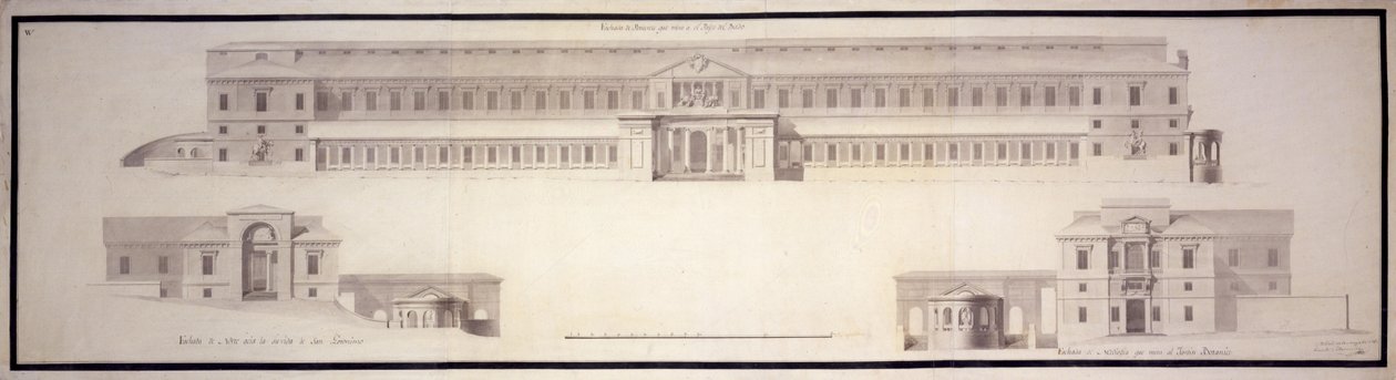 Luonnonhistorian kabinetti, nykyään Prado -museo. Pää- ja sivujulkisivujen korkeus (ei ... tekijältä Juan de Villanueva