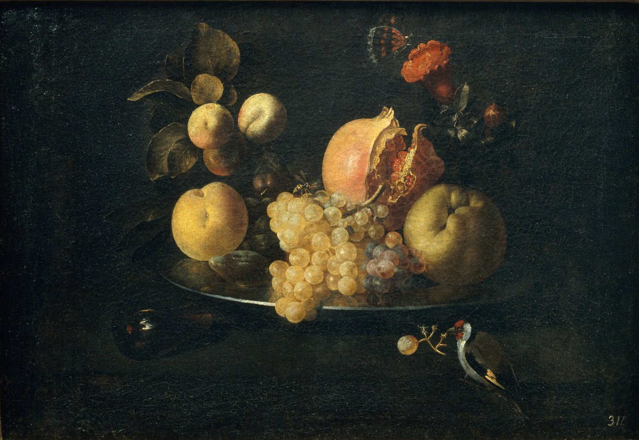 Asetelma hedelmien ja kultaisen kanssa tekijältä Juan de Zurbaran