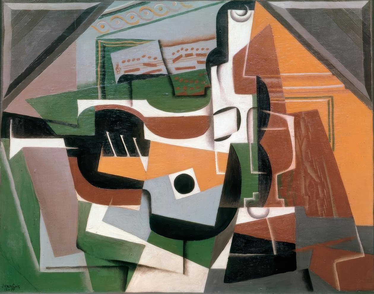 Kitara, bouteille ja verre tekijältä Juan Gris