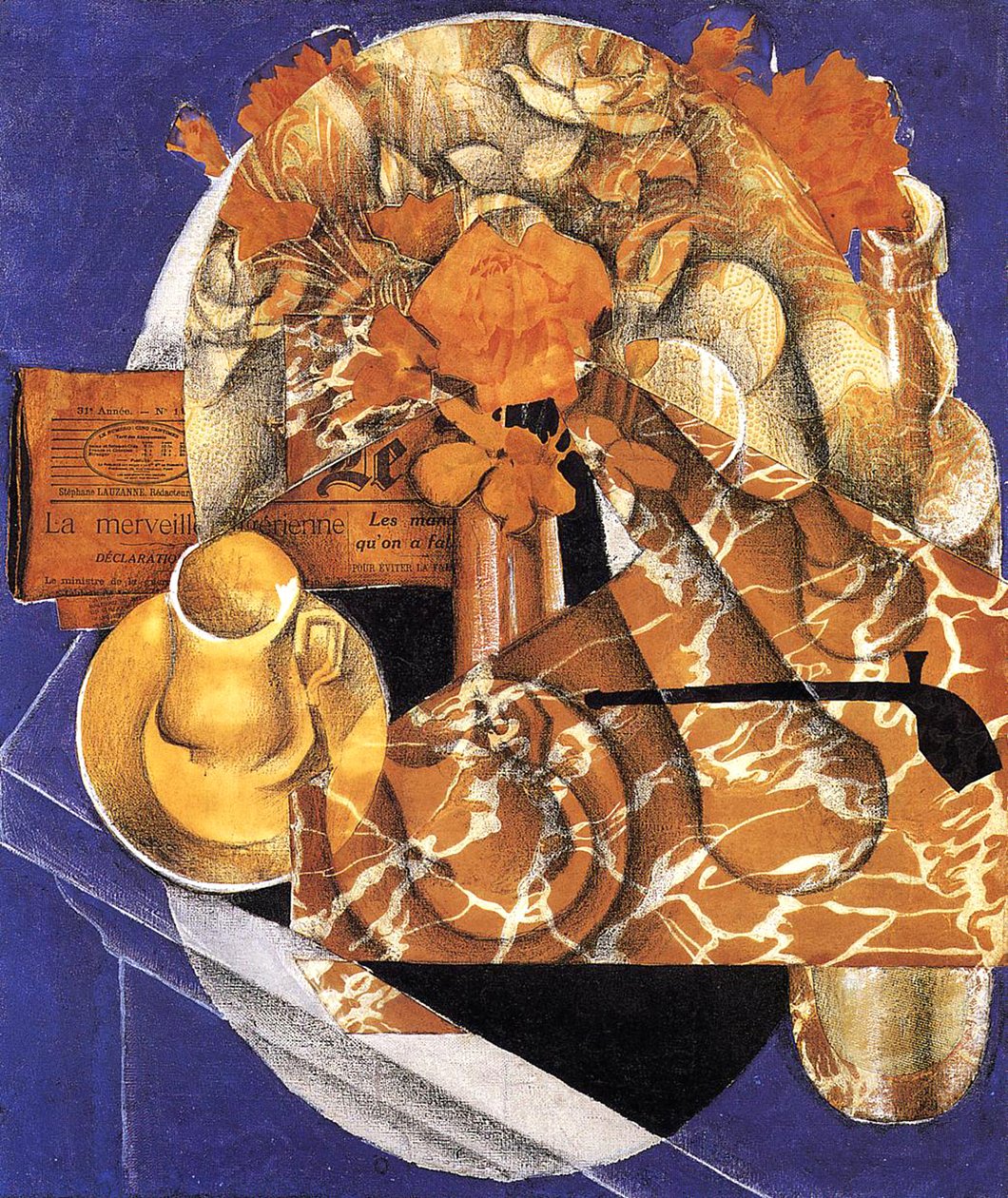 Asetelma kukkien kanssa, 1914 (öljy, kollaasi ja kynä kankaalle) tekijältä Juan Gris