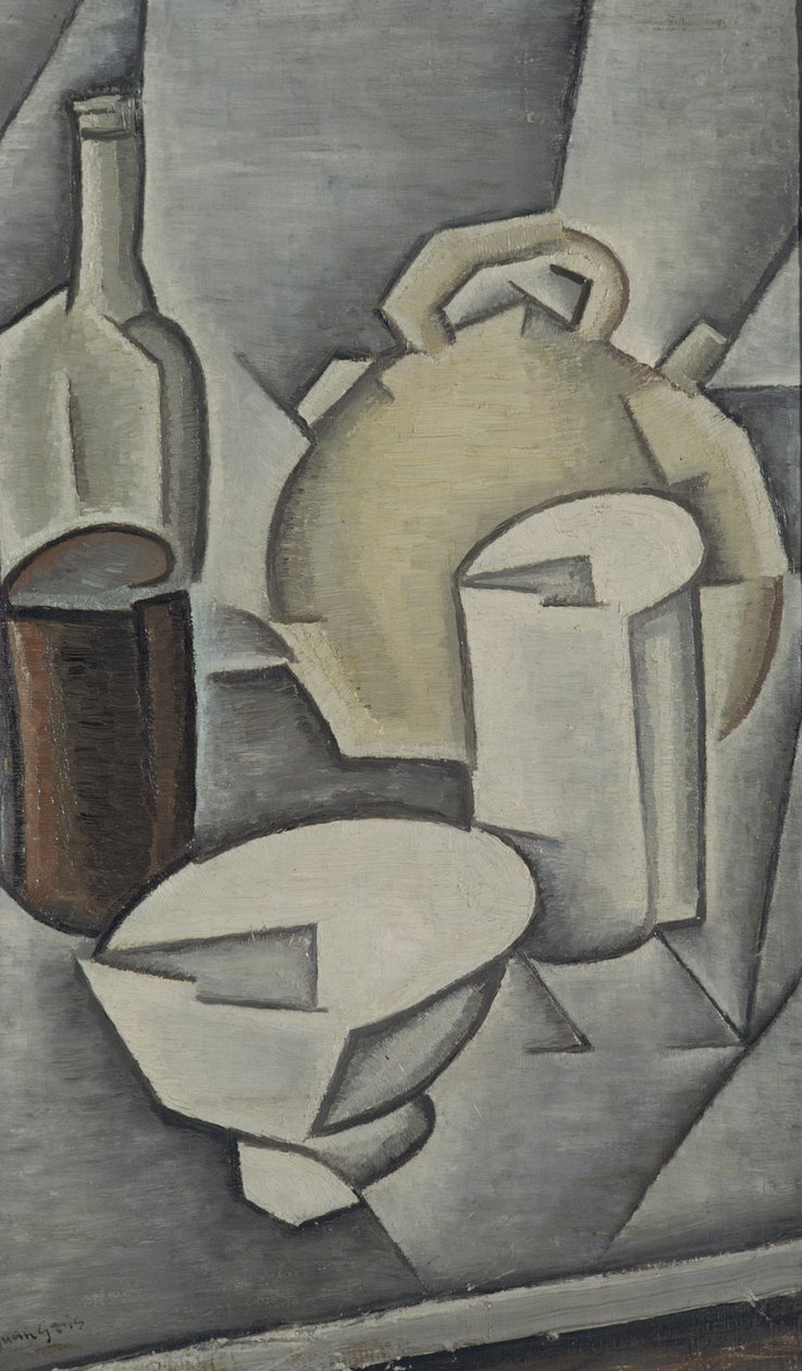 Asetelma viinipullon ja savivesikannun kanssa, 1911 tekijältä Juan Gris
