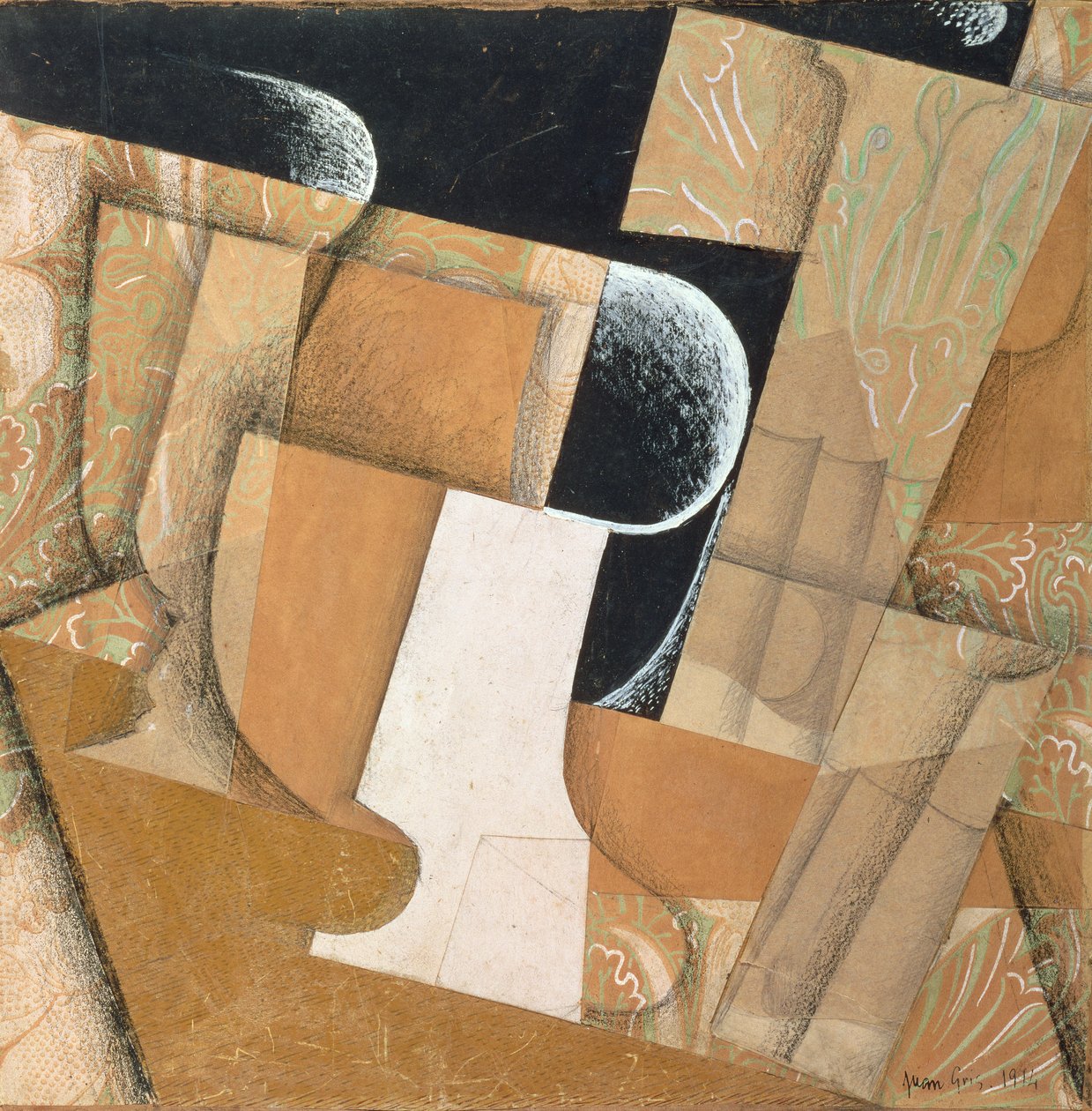 Lasi (kollaasi, guassi ja kynä paperille) tekijältä Juan Gris