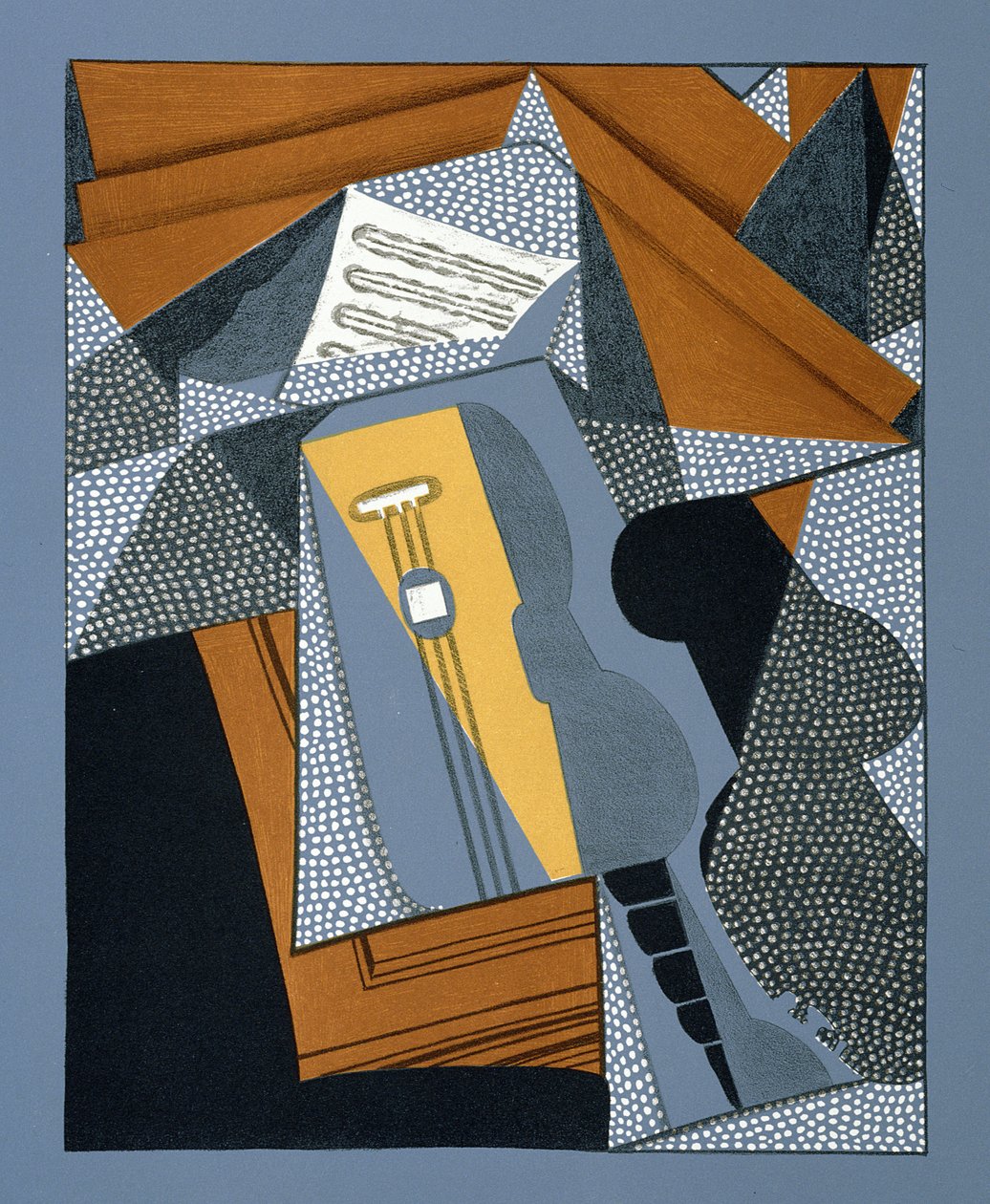 Kitara, kuvitus runoon "Au soleil du plafond", kirjoittanut Pierre Reverdy (1889-1960) 1955 tekijältä Juan Gris