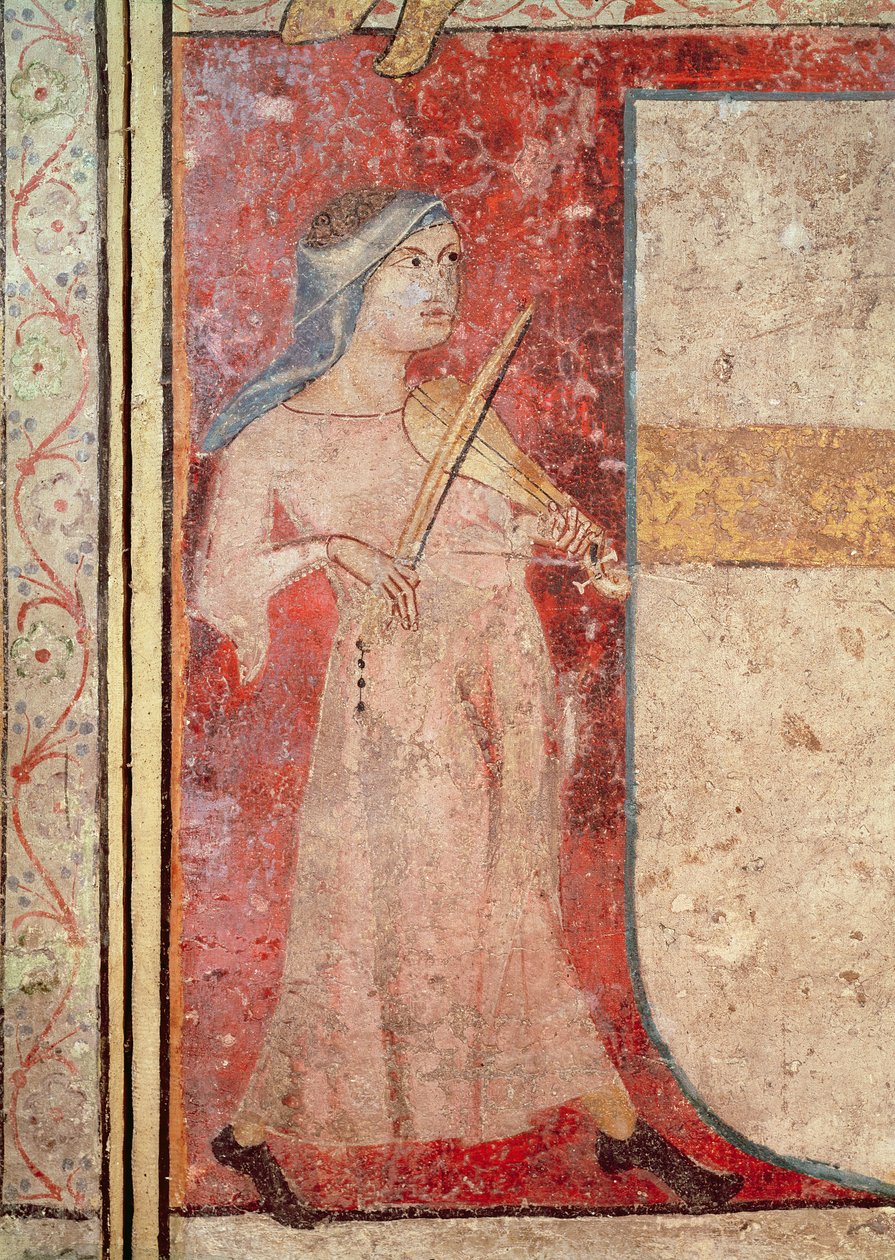 The Females Saints at the Tomb and the Resurrection, yksityiskohta rebec-pelaajasta, 1330 tekijältä Juan Oliver