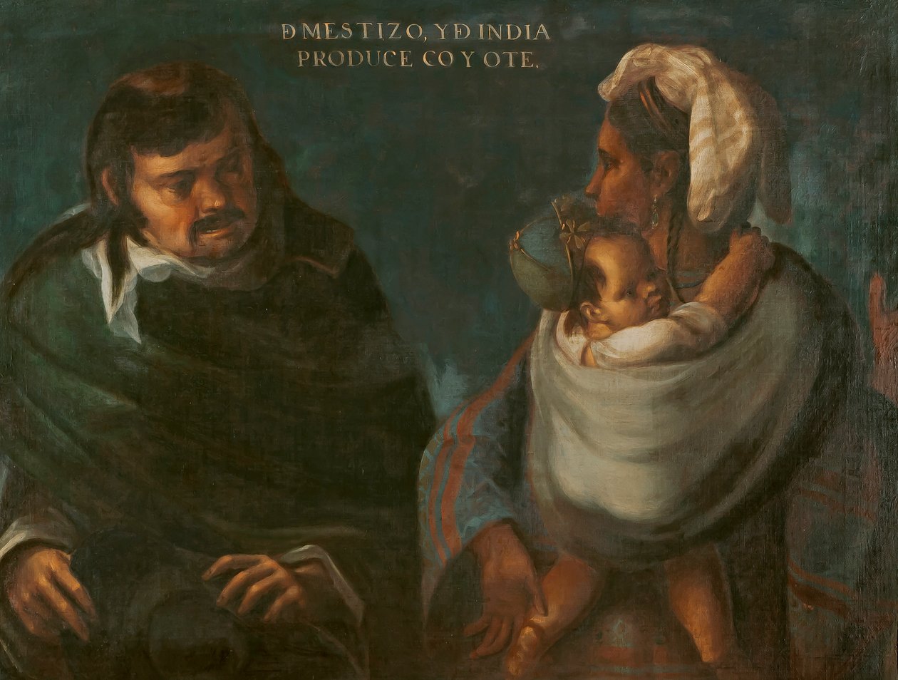 Mestizo ja intialaiset tuottavat kojootin, n. 1715 tekijältä Juan Rodríguez Juárez