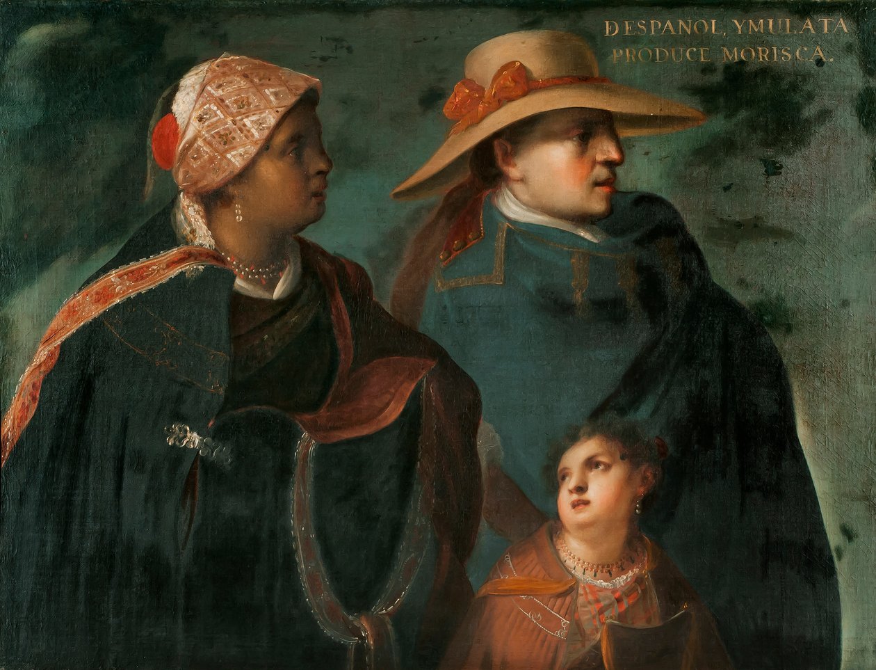 Espanjalainen ja Mulatta tuottavat Moriscan, n. 1715 tekijältä Juan Rodríguez Juárez