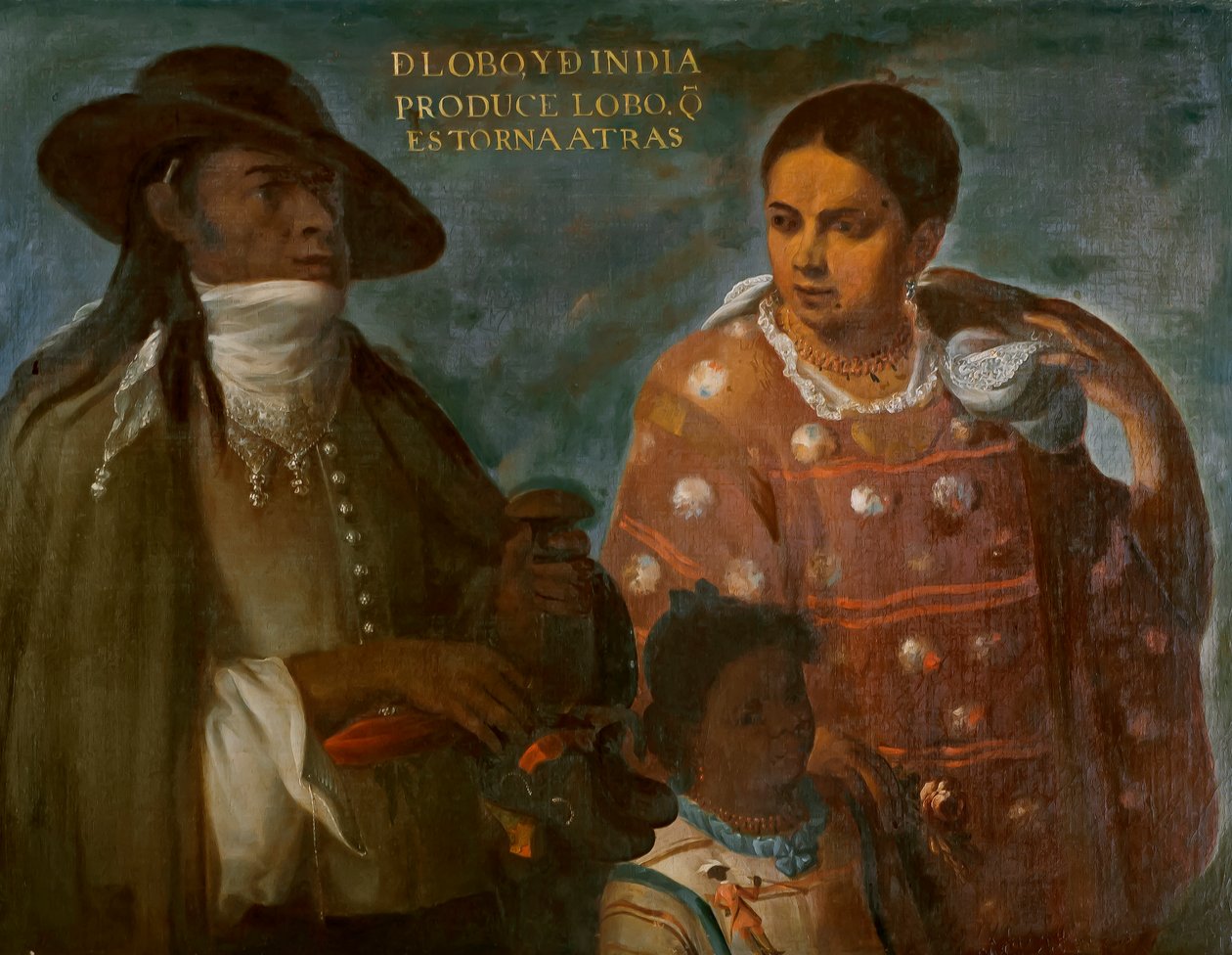 Susi ja intiaani tuottavat suden paluuta taaksepäin, n. 1715 tekijältä Juan Rodríguez Juárez