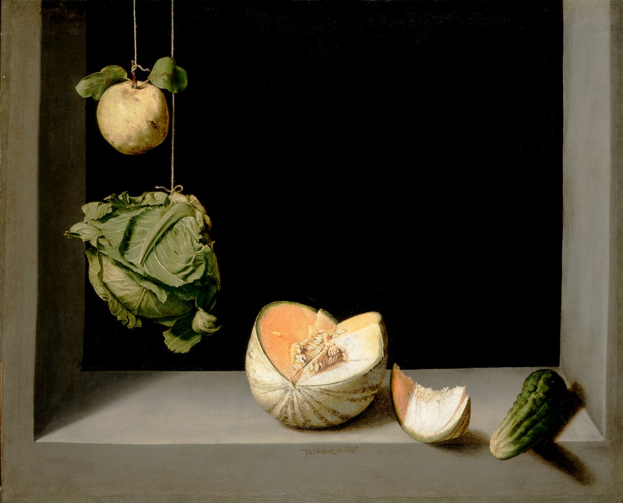 Kvitteni, kaali, meloni ja kurkku, n. 1602 tekijältä Juan Sanchez Cotan