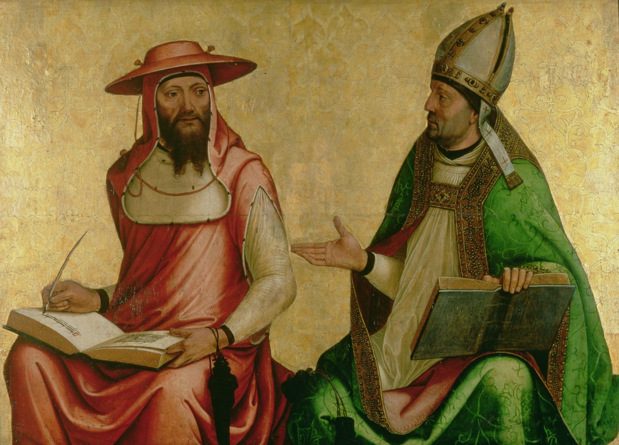 St. Jerome ja St. Ambrose, n. 1510 (tempera ja kulta paneelissa) tekijältä Juan de Borgoña