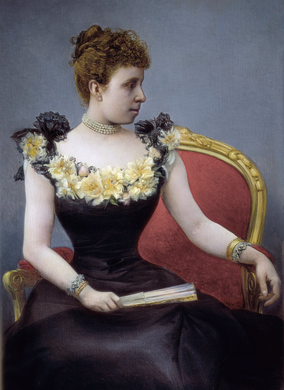 Muotokuva Maria Cristinasta Teschenistä, joka tunnetaan nimellä Maria Cristina of Habsburg (1858-1929), Itävallan arkkiherttuatar, Alfonso XII:n vaimo, 1800-luvun loppu - 1900-luvun alku (maalaus) tekijältä Juan Aldaz Y Sancho