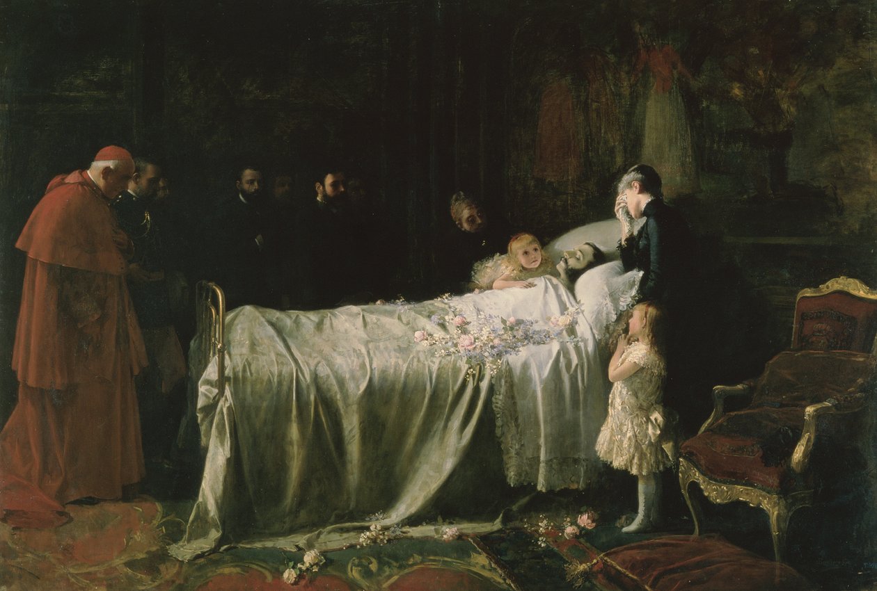 Don Alfonso XII:n kuolema (1857-85) (Viimeinen suudelma) 1887 tekijältä Juan Antonio Benlliure y Gil