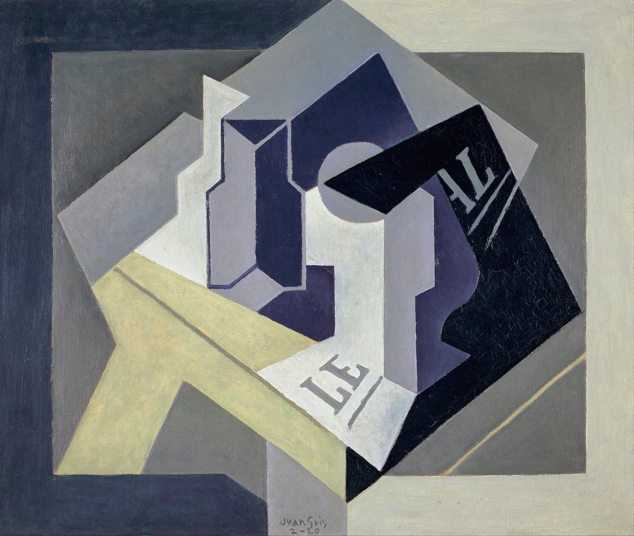 ""Coupe de fruit et journal"" (Fruit Bowl ja sanomalehti) Juan Grisin (1887-1927) maalaus - 1920 - Öljy kankaalle - Real Academia de Bellas Artes de San Fernando, Madrid tekijältä Juan Gris