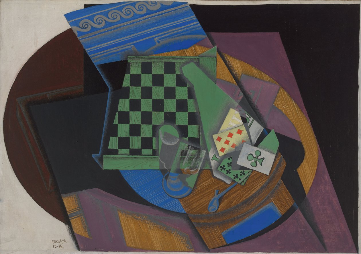 Damier et cartes à jouer (Checkerboard ja pelikortit) tekijältä Juan Gris