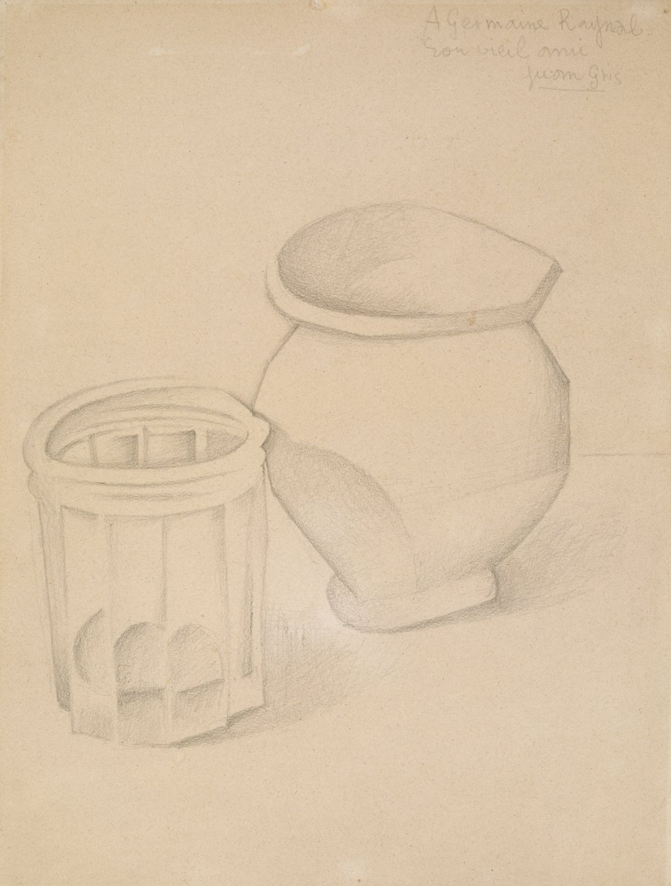 Lasi ja maljakko, n. 1911 (grafiitti kudottupaperille) tekijältä Juan Gris