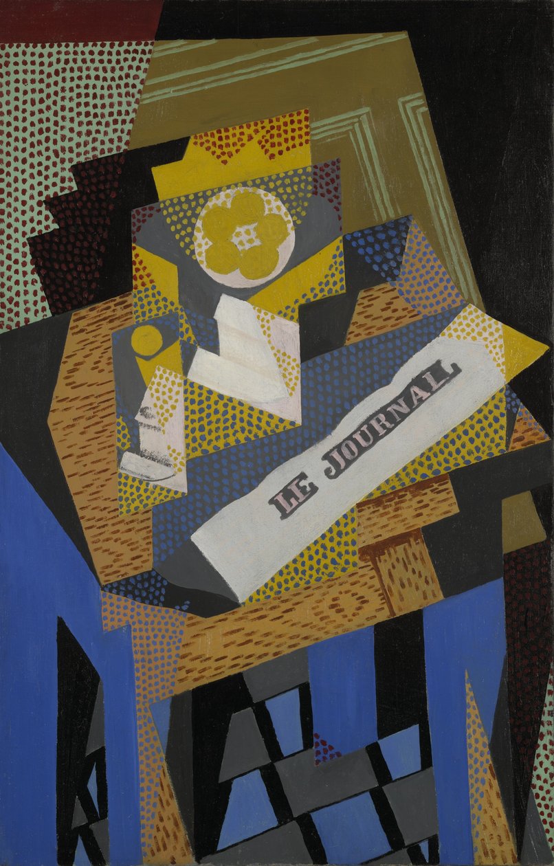Sanomalehti ja hedelmäruoka, 1916 tekijältä Juan Gris