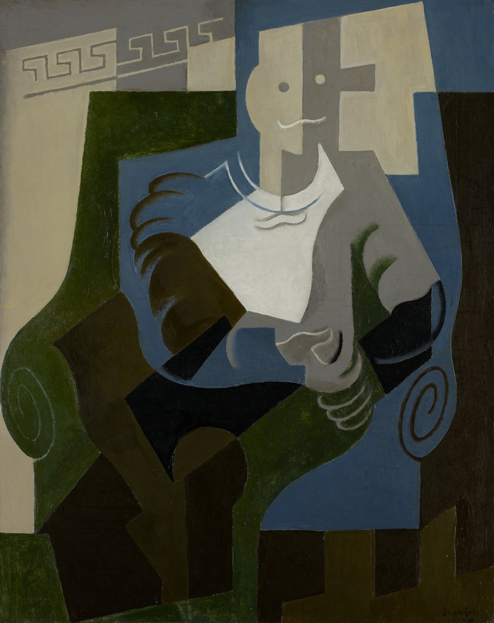 Istuva arlekiini, n. 1920 tekijältä Juan Gris