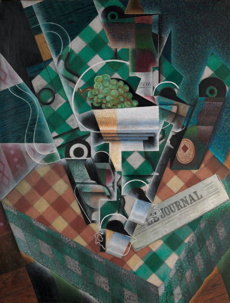 Asetelma ruudullisella pöytäliinalla, 1915 tekijältä Juan Gris