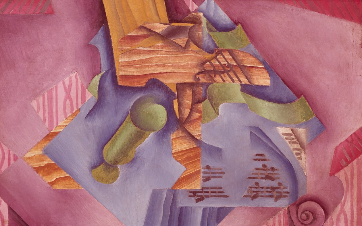 Juan Grisin (1887-1927) asetelma viululla ja lasilla, öljy kankaalle, 46x73 cm tekijältä Juan Gris