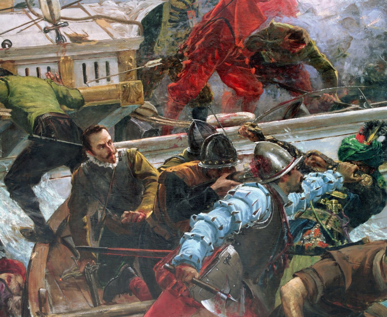 Lepanton taistelu 1571, yksityiskohta sotilaista tekijältä Juan Luna y Novicio
