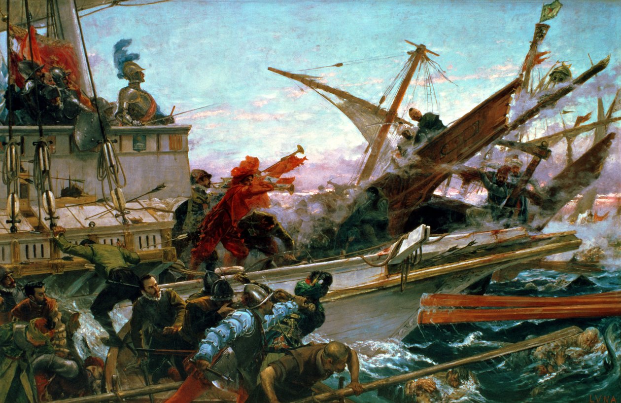 Lepanton meritaistelu, jonka käytti Don John Itävaltalainen (1547-78) vuonna 1571 tekijältä Juan Luna y Novicio