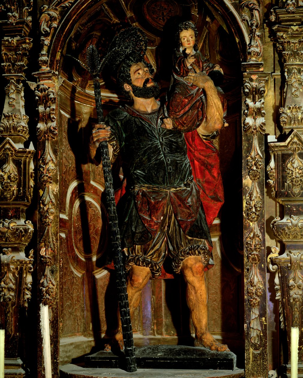 St. Christopher, 1597 (monivärinen puu) tekijältä Juan Martinez Montanes