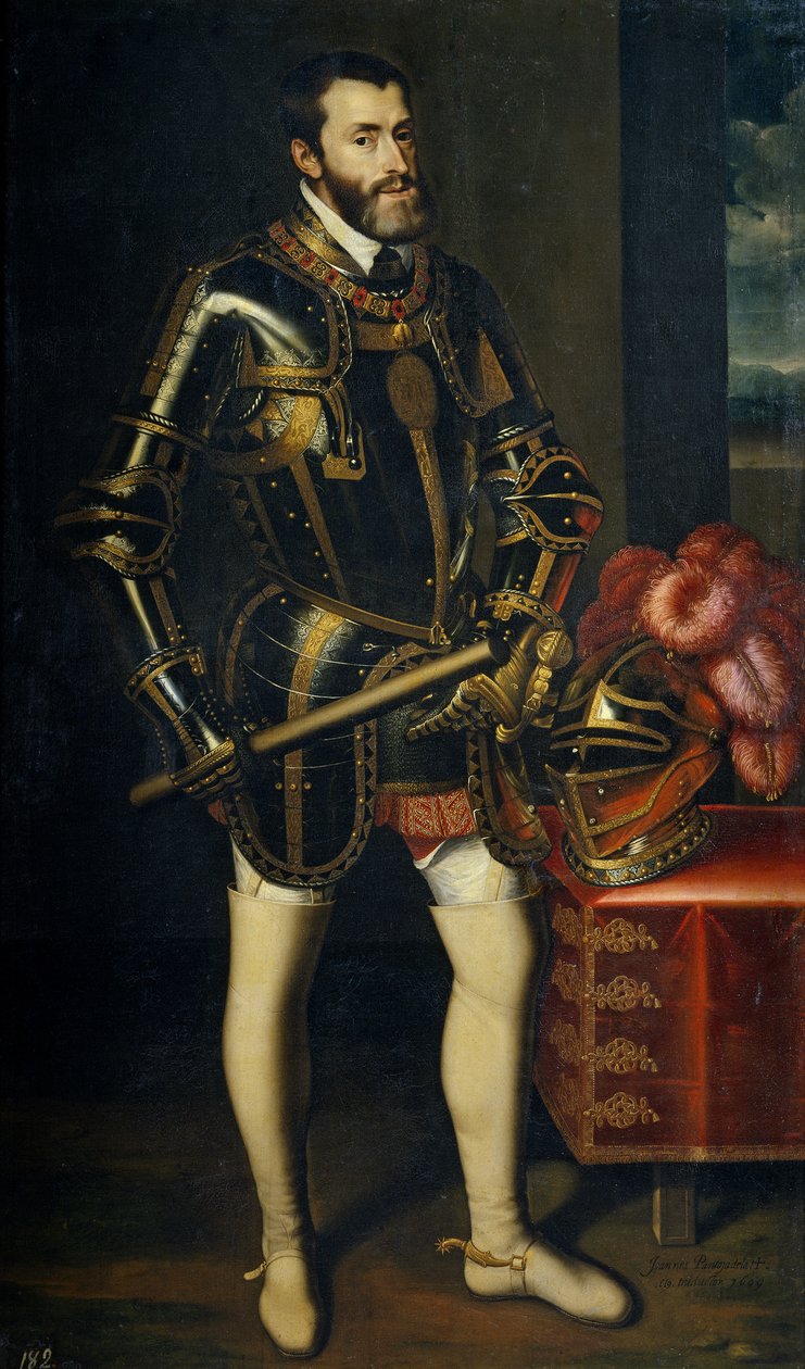 Espanjalaisen Kaarle V:n muotokuva 1500-1558, 1605 tekijältä Juan Pantoja de la Cruz
