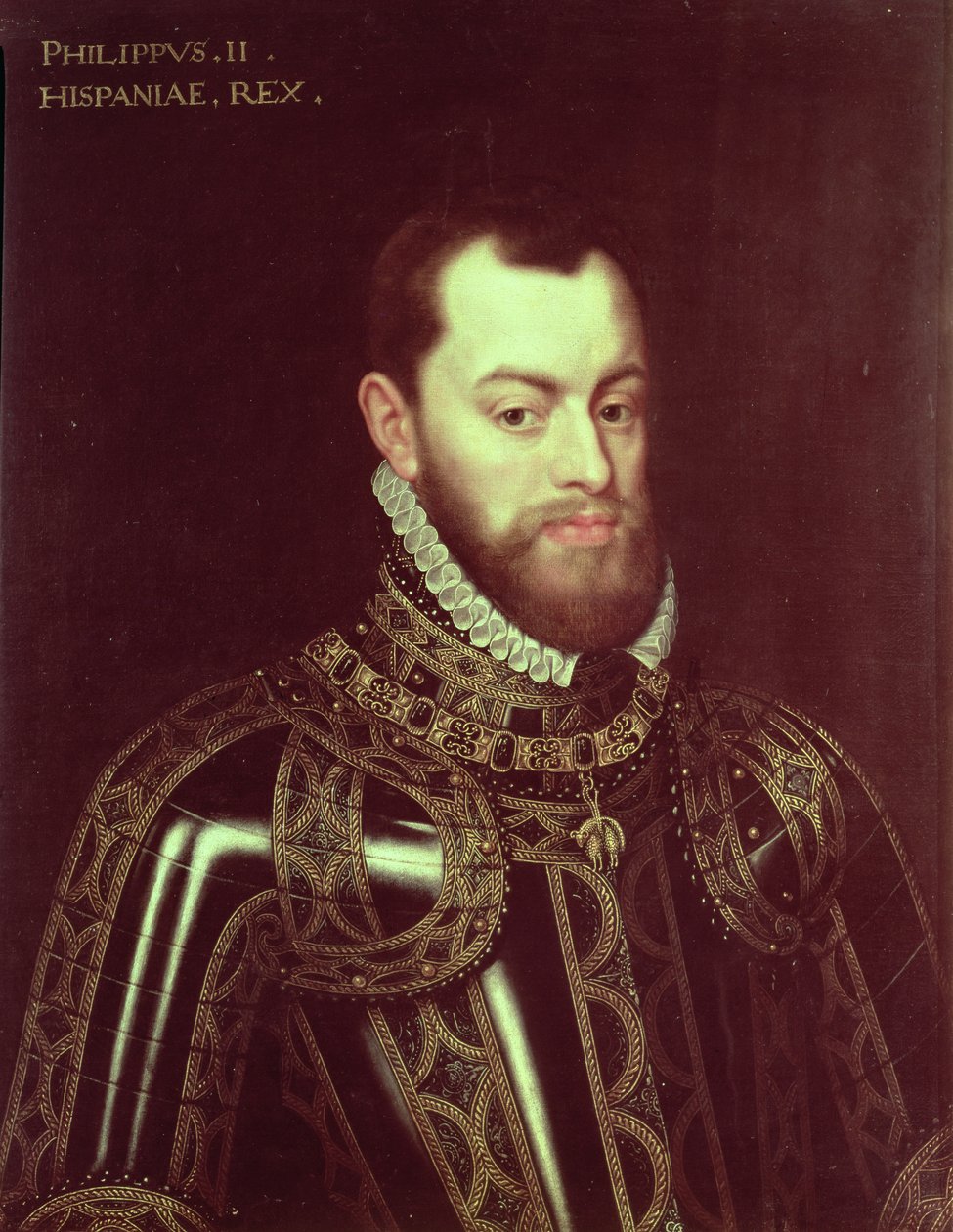 Espanjan kuninkaan Philip II:n (1527-98) muotokuva (öljy kankaalle) tekijältä Juan Pantoja de la Cruz