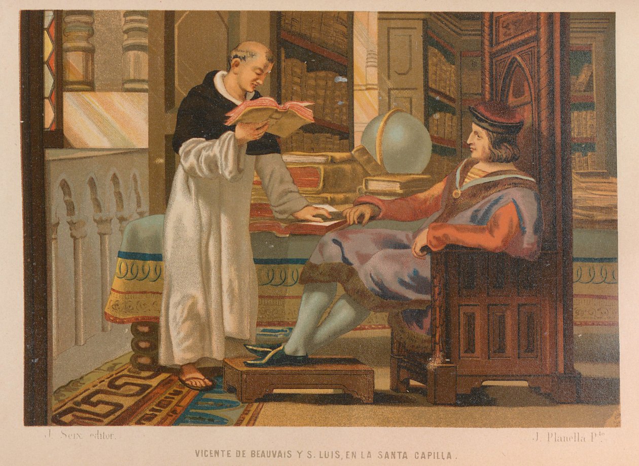 Vincent of Beauvais ja Saint Louis. Lähettäjä: La ciencia y sus hombres, 1879. tekijältä Juan Planella y Rodríguez